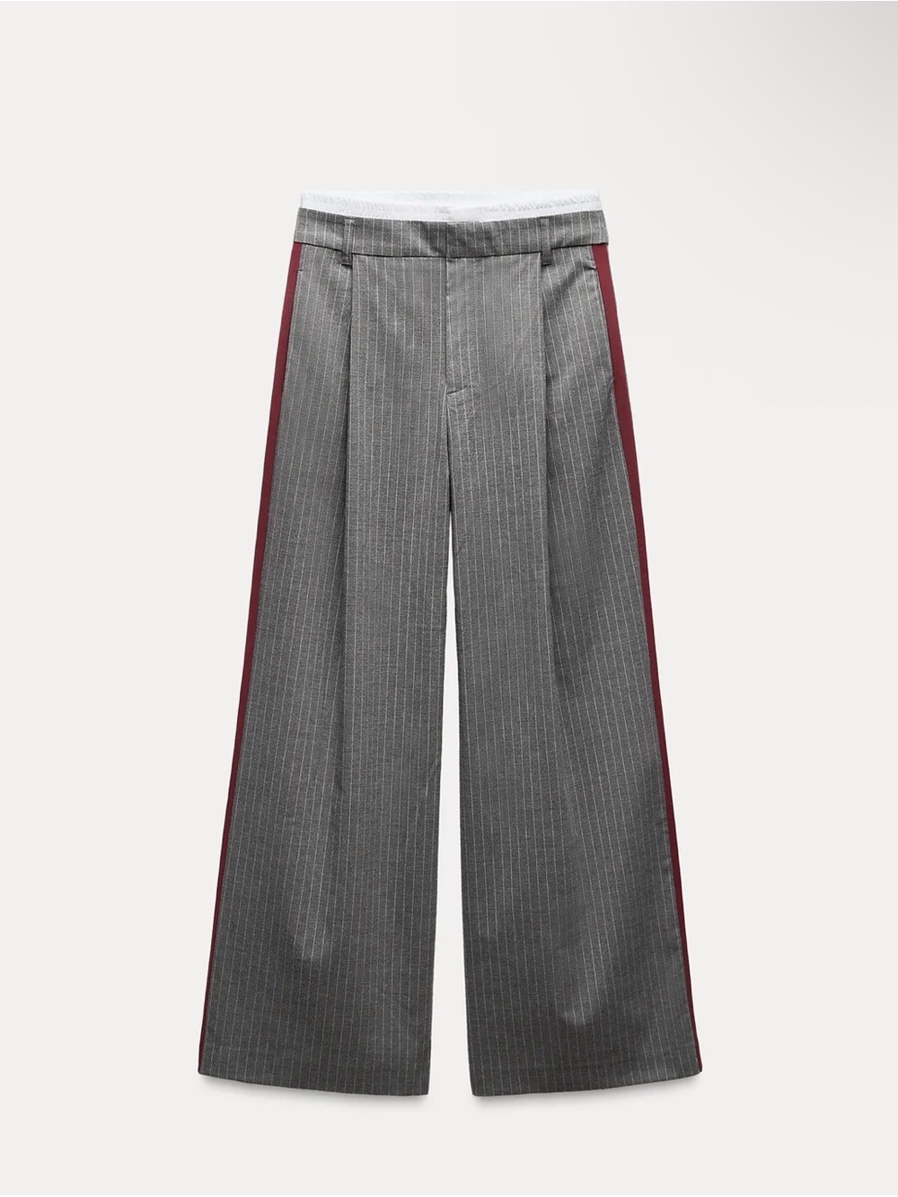 Zara Grey Pinstripe Wide-Leg Trousers with Side Trim